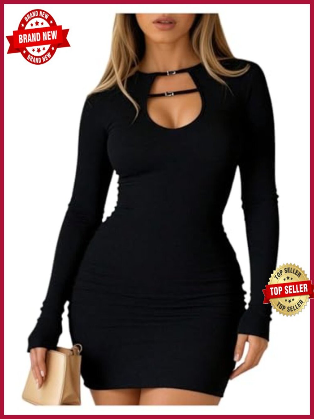 Women's Long Sleeve Cut Out Ruched Bodycon Mini Club Dress